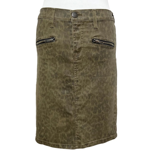 Current/Elliott Leopard Print Army Green Denim Pencil Skirt, Jean Skirt Size 28” - Picture 2 of 14
